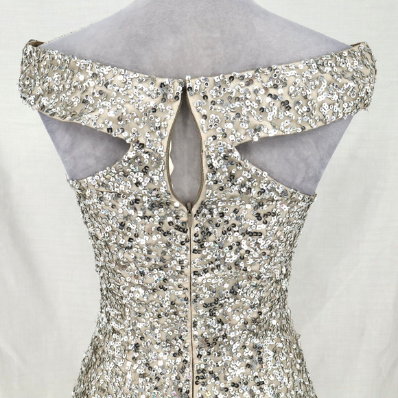 Scala Dress Womens 2 Silk Silver Sequins Off Shoulder FLAW Some sequins missing - Picture 11 of 16